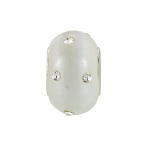Sterling Silver 12x8mm Glass White Bead with Crystal Accents Sterling Silver 12x8mm Glass White Bead with Crystal Accents