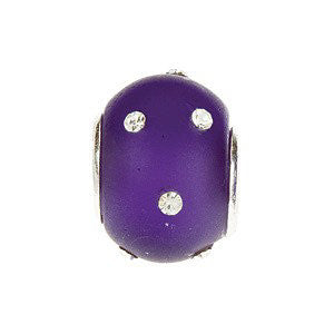 Sterling Silver 12x8mm Glass Purple Bead with Crystal Accents Sterling Silver 12x8mm Glass Purple Bead with Crystal Accents