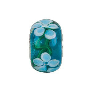 Sterling Silver 14x10mm Blue Turquoise Flower Glass Bead Sterling Silver 14x10mm Blue Turquoise Flower Glass Bead
