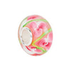 Sterling Silver 14x10mm Pink and Green Flower Glass Bead Sterling Silver 14x10mm Pink and Green Flower Glass Bead