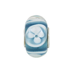 Sterling Silver 14x10mm Turquoise with White Flower Glass Bead Sterling Silver 14x10mm Turquoise with White Flower Glass Bead