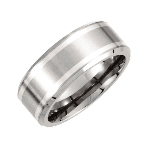 Titanium & Sterling Silver Inlay 9mm Beveled Edge Band Size 8