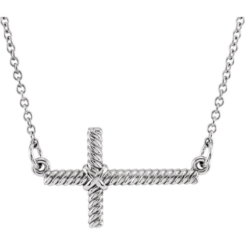 14k White Gold 11.3x20.15mm Sideways Rope Cross 16.5" Necklace 14k White Gold 11.3x20.15mm Sideways Rope Cross 16.5" Necklace