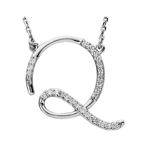 Sterling Silver Letter "Q" 1/8 CTW Diamond Initial 16" Necklace Sterling Silver Letter "Q" 1/8 CTW Diamond Initial 16" Necklace