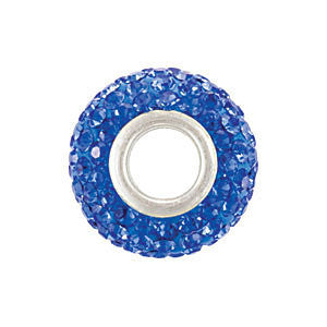 Sterling Silver 12x8mm Sapphire-Colored Crystal Pavé Bead