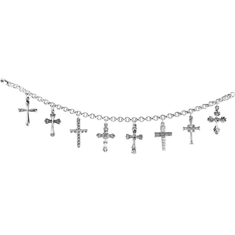 Sterling Silver Cross Charm 7.5" Bracelet