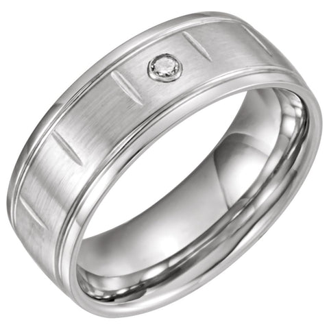 Cobalt 8mm .050 CT Diamond Band with Satin Finish, Grooves & Steel Bezel Size 9 Cobalt 8mm .050 CT Diamond Band with Satin Finish, Grooves & Steel Bezel Size 9