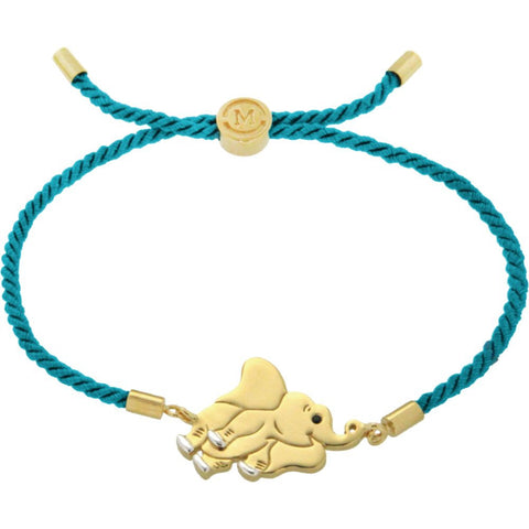 18k Yellow Gold Vermeil Elephant Turquoise Satin 8" Bracelet for Strength