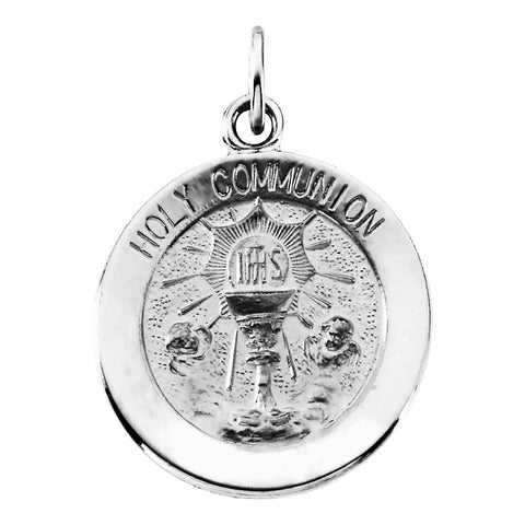 Sterling Silver 15mm Round Holy Communion Medal with 18" Chain Sterling Silver 15mm Round Holy Communion Medal with 18" Chain