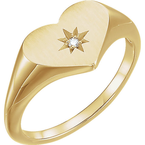 14k Yellow Gold .01 CTW Diamond Heart Signet Ring, Size 7
