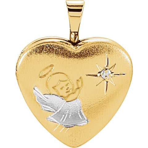 14K Yellow Gold-Plated Sterling Silver Diamond Angel Heart Locket