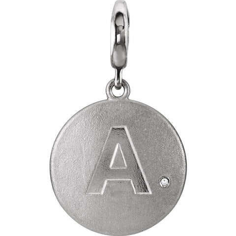 Sterling Silver Block Initial "A" Disc Charm with .005 CTW Diamond Accent