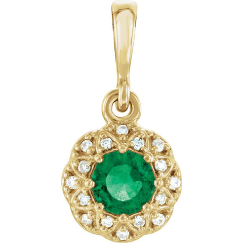 14k Yellow Gold Emerald & .06 CTW Diamond Halo-Style Pendant