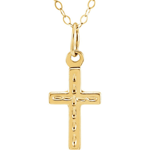 14k Yellow Gold Cross 15" Youth Cross Necklace & Packaging