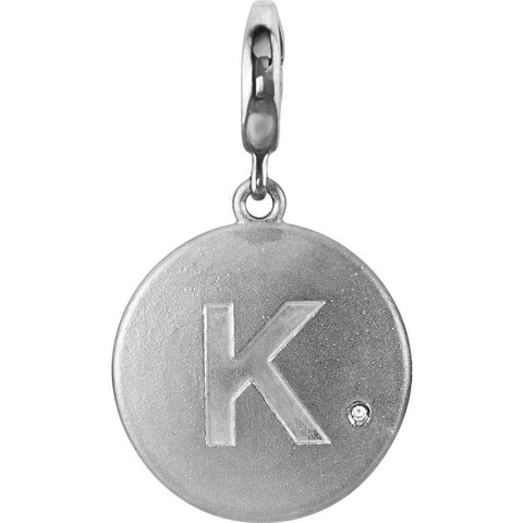 Sterling Silver Block Initial "K" Disc Charm with .005 CTW Diamond Accent