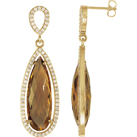 14k Yellow Gold Honey Quartz & 3/4 CTW Diamond Earrings