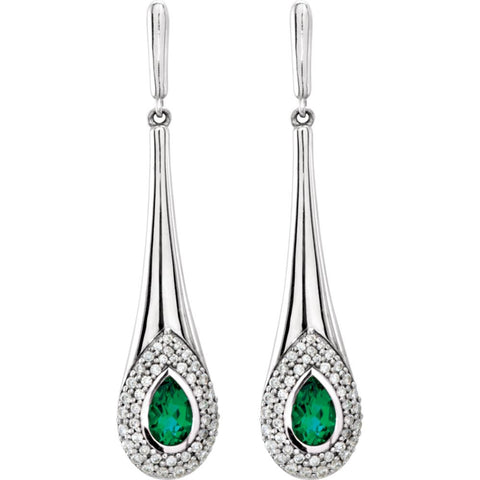 14k White Gold Chatham® Created Emerald & 1/2 CTW Diamond Earrings
