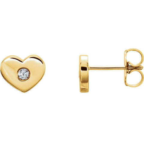 14k Yellow Gold .06 CTW Diamond Heart Earrings