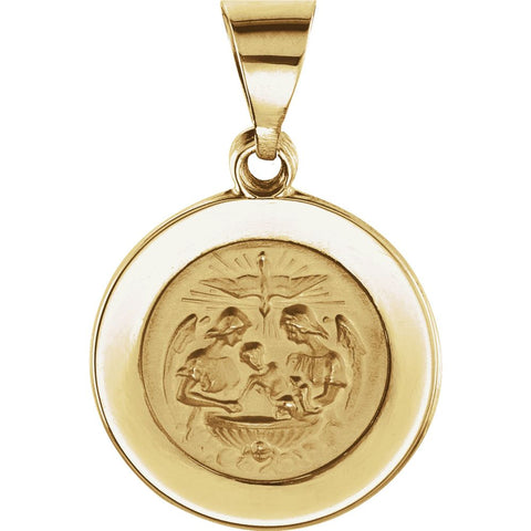 14k Yellow Gold 14.75mm Round Hollow Baptismal Medal