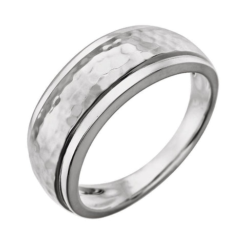 14k White Gold Hammered Ring with Beveled Edges , Size 7 14k White Gold Hammered Ring with Beveled Edges , Size 7