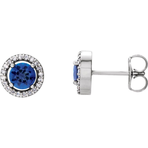 14k White Gold Blue Sapphire & 1/10 CTW Diamond Earrings
