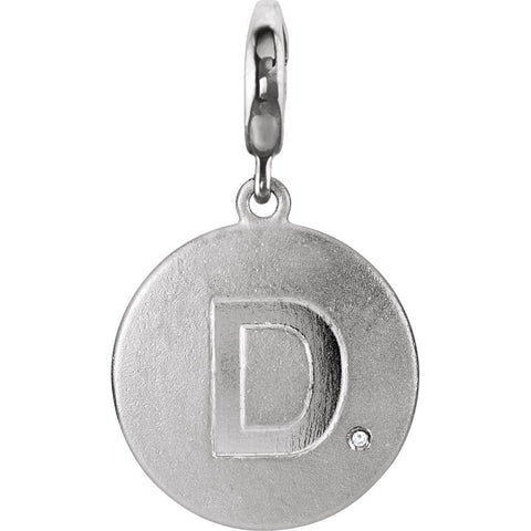 Sterling Silver Block Initial "D" Disc Charm with .005 CTW Diamond Accent