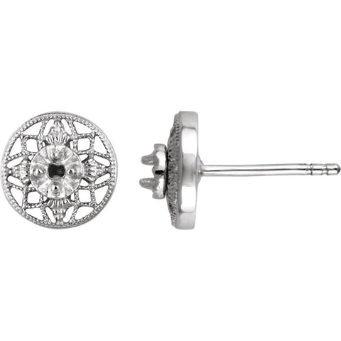 14k White Gold Round Filigree Earring Mountings 14k White Gold Round Filigree Earring Mountings