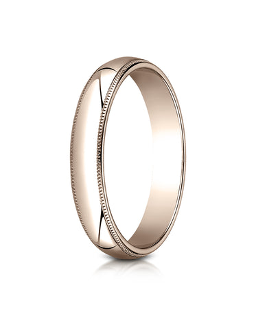 Benchmark 14K Rose Gold 4mm Slightly Domed Traditional Oval Wedding Band Ring with Milgrain