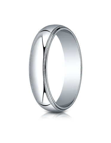 Benchmark 10K White Gold 5mm Slightly Domed Traditional Oval Wedding Band Ring with Milgrain