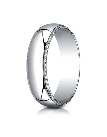 Benchmark Platinum 6mm Slightly Domed Traditional Oval Wedding Band Ring with Milgrain (Sizes 4 - 15 )