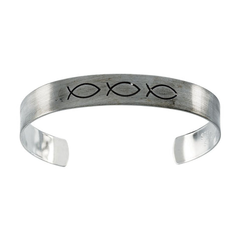 Sterling Silver 9.5mm Antiqued Ichthus Cuff Bracelet Sterling Silver 9.5mm Antiqued Ichthus Cuff Bracelet