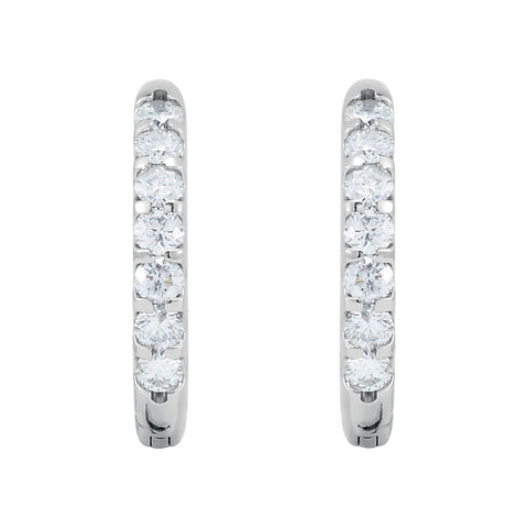 14k White Gold 1 CTW Diamond Inside/Outside Hoop Earrings