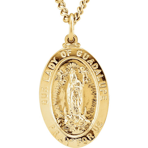 24K Gold Plated 26.32x16.3mm Our Lady of Guadalupe Medal 24" Necklace