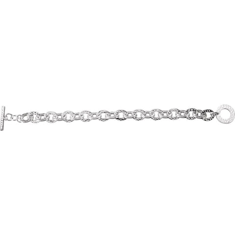 Sterling Silver 10.5mm Hammered Finished Link Bracelet with Toggle Clasp