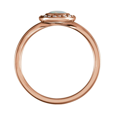 14k Rose Gold Opal & .08 CTW Diamond Ring , Size 7