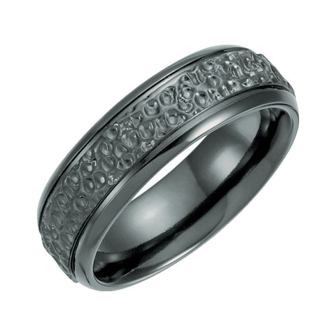 Black Titanium 7.5mm Grooved Hammered Band, Size 12.5 Black Titanium 7.5mm Grooved Hammered Band, Size 12.5