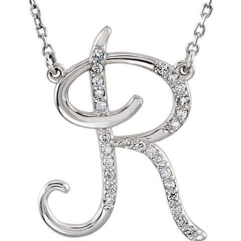 Sterling Silver Letter "R" 1/8 CTW Diamond Initial 16" Necklace Sterling Silver Letter "R" 1/8 CTW Diamond Initial 16" Necklace