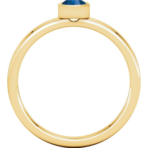 14k Yellow Gold Genuine Blue Sapphire Bezel Ring, Size 7