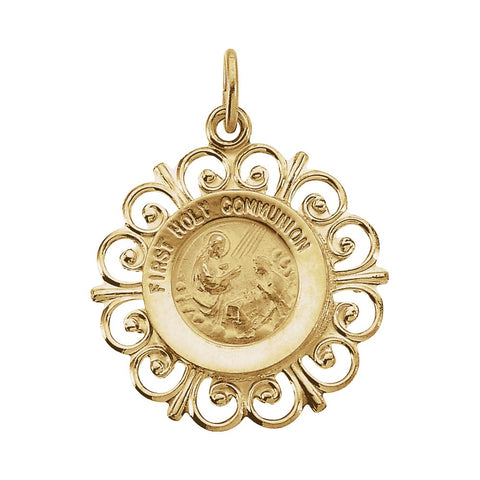 14k Yellow Gold 20x18.5mm First Holy Communion Medal