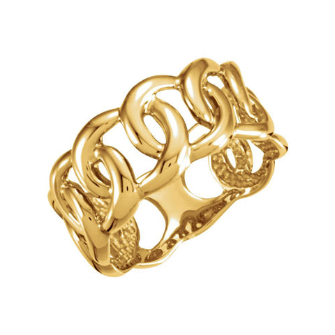 14k Yellow Gold 9.5mm Link Design Band, Size 6 14k Yellow Gold 9.5mm Link Design Band, Size 6