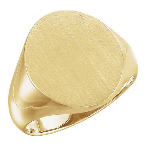 14k Rose Gold 18x16mm Men's Signet Ring with Brush Finish, Size 10
