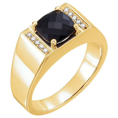 14k Yellow Gold Men's Onyx & 1/10 CTW Diamond Ring, Size 11