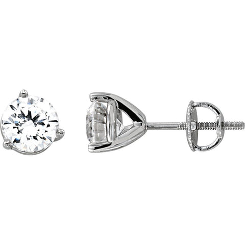 14k White Gold 6.5mm Cubic Zirconia Round 3-Prong Stud Earrings