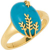 Genuine Chinese Turquoise Ring in 14k Yellow Gold ( Size 6 )