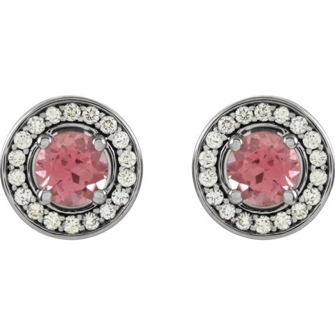 14k White Gold Pink Tourmaline & 1/5 CTW Diamond Earrings