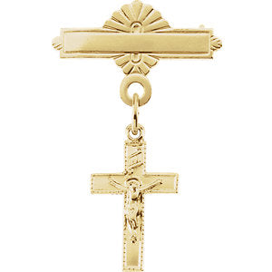 14k Yellow Gold Crucifix Baptismal Pin