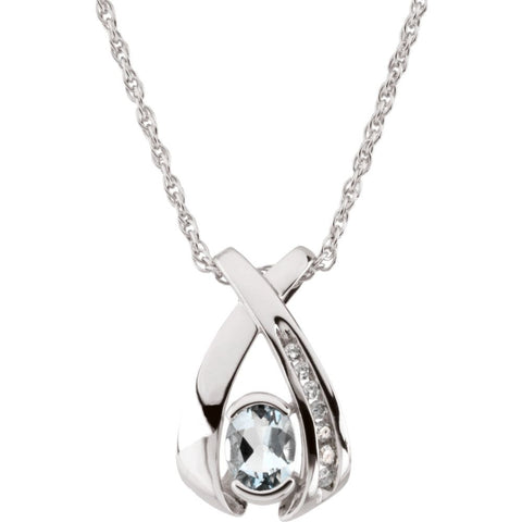 14k White Gold 7X5mm Oval Aqua & .08 CTW Diamond 18" Necklace 14k White Gold 7X5mm Oval Aqua & .08 CTW Diamond 18" Necklace