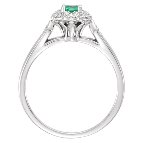 14k White Gold Emerald & 1/10 CTW Diamond Ring , Size 7