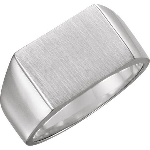 14k White Gold 15x11mm Men's Signet Ring, Size 11