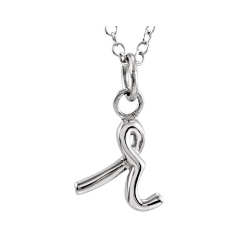 14k White Gold Letter "R" Lowercase Script Initial Necklace